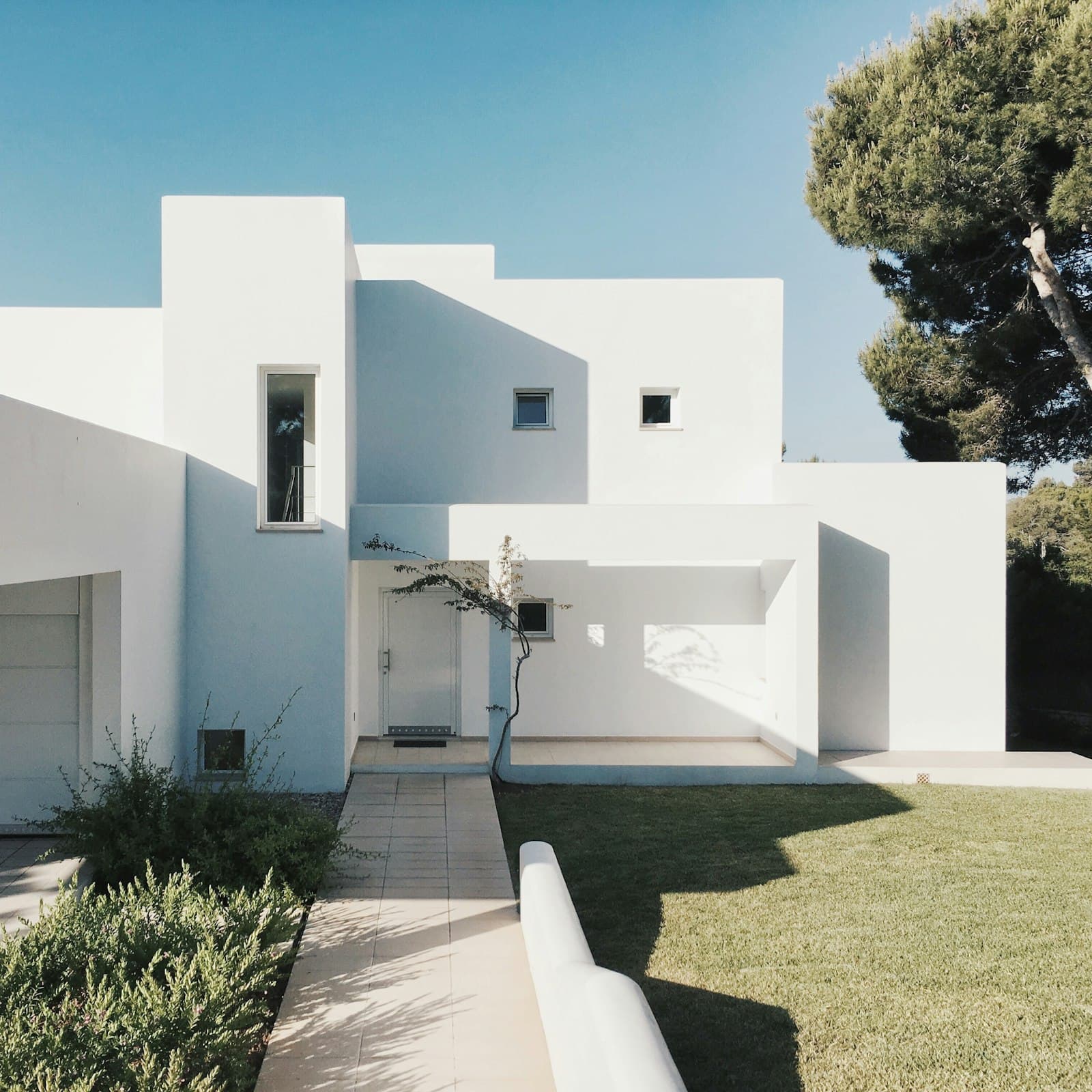 Modern white residential home exterior